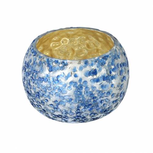 Floristik24 Windlicht aus Glas Silber Blau Ø8,5cm H6cm