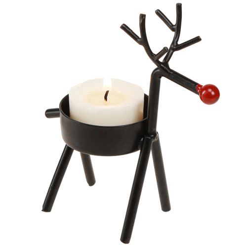 Floristik24 Teelichthalter Metall Rentier mit roter Nase Schwarz 11,5cm 6St
