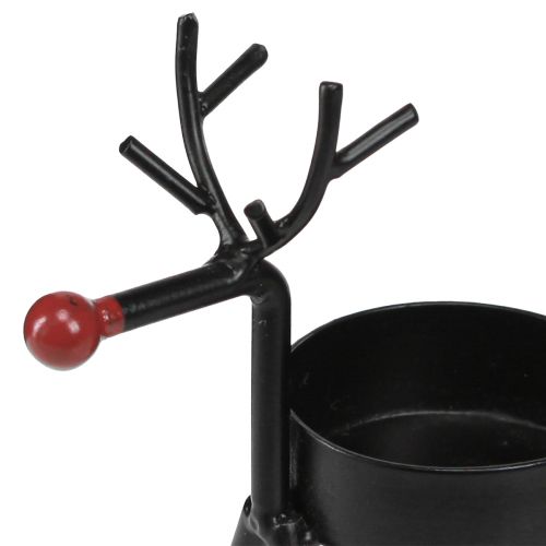 Floristik24 Teelichthalter Metall Rentier mit roter Nase Schwarz 11,5cm 6St
