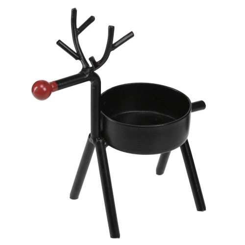 Floristik24 Teelichthalter Metall Rentier mit roter Nase Schwarz 11,5cm 6St