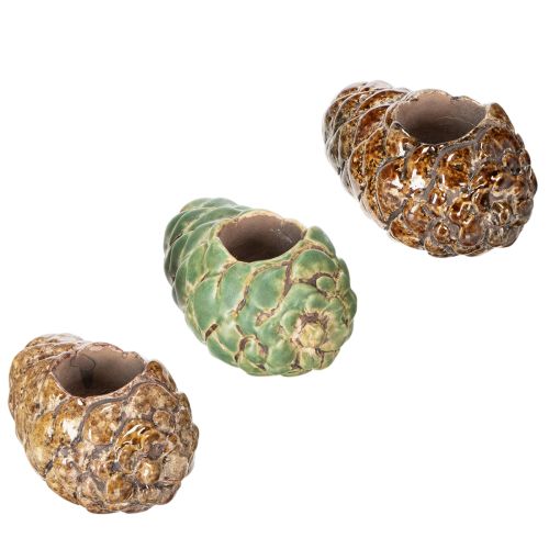 Kerzenhalter Tannenzapfen-Design Keramik 8 cm 3er-Set Mehrfarbig | Floristik24.at