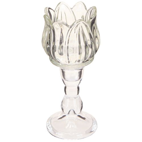 Teelichthalter Tulpe Teelichtglas mit Fuß Klar Ø7cm H16cm 2St