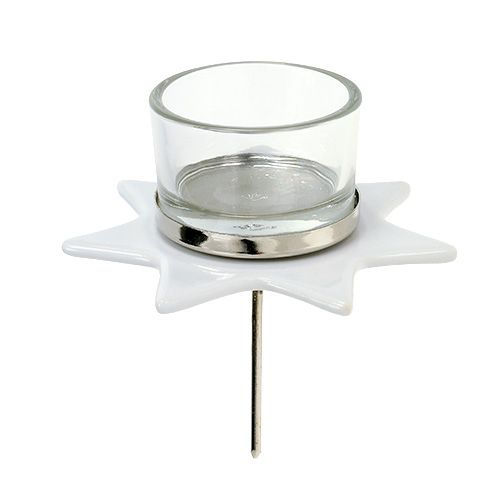 Teelichthalter Weiß Sternform mit Glas Ø10cm H10,5cm 2St
