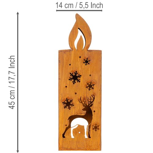 Teelichthalter Kerzenform Metall Edelrost 45x14x7cm Weihnachtsmotiv Hirsch | Floristik24.at