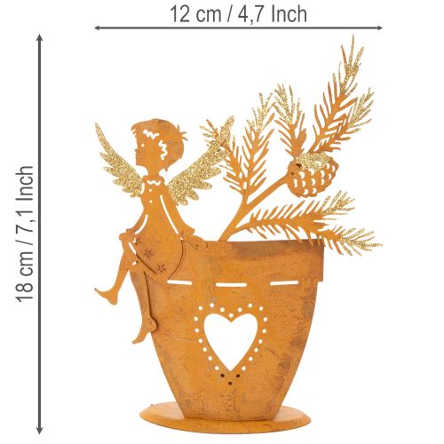 Teelichthalter Engel aus Metall mit Edelrost Ø8cm H18cm für Weihnachten | Floristik24.at