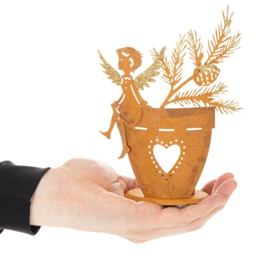 Teelichthalter Engel aus Metall mit Edelrost Ø8cm H18cm für Weihnachten | Floristik24.at