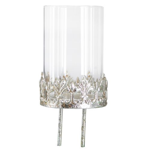 Floristik24 Teelichthalter mit Glas zum Stecken Vintage Silber Ø5,5cm H8cm 4St