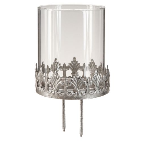 Floristik24 Teelichthalter zum Stecken mit Glas Silber Antik Ø7cm 4 St