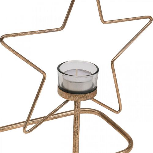 Floristik24 Teelichthalter Stern Metall Golden Vintage 2-flammig L38cm