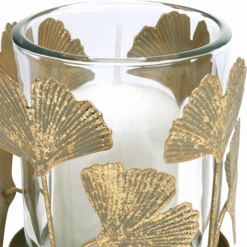 Floristik24 Teelichthalter Ginkgoblätter Gold Ginkgo Kerzenhalter Tischdeko Ø8,5cm
