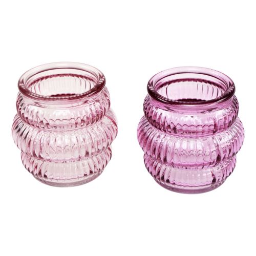 Floristik24 Teelichthalter Glas Deko Lila Rosa Ø7,5cm H7,5cm 2St