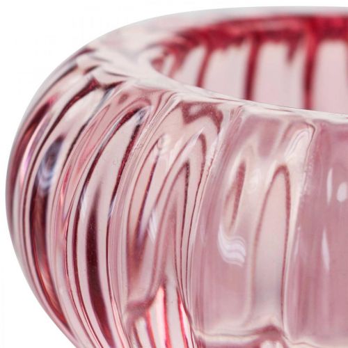 Artikel Teelichthalter Glas Kerzenhalter Rund Rosa Ø8cm H3,5cm