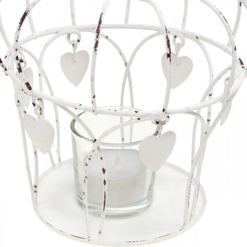 Floristik24 Teelichthalter Krone mit Herzen Shabby Chic Weiß Ø14cm H22cm