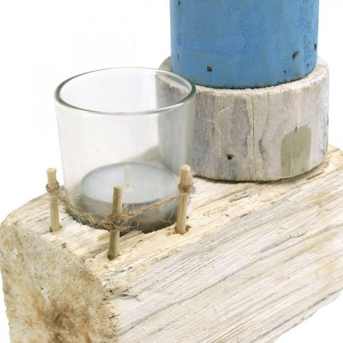 Artikel Holz Leuchtturm mit Teelichtglas Maritime Deko Blau, Weiß H38cm