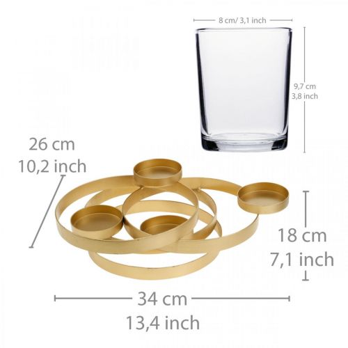 Floristik24 Adventskerzenhalter Metall Rund Golden mit 4 Gläsern 34×26×18cm