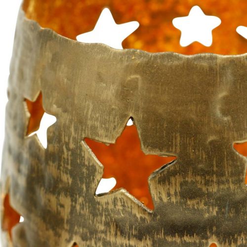 Floristik24 Adventsdeko Teelichthalter mit Sternen Metall Golden Ø8,5cm H11cm