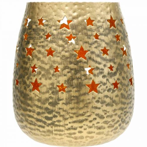 Floristik24 Weihnachtsdeko Teelichthalter Metall mit Sternen Golden Ø18cm H20cm