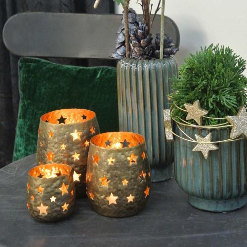Floristik24 Adventsdeko Teelichthalter mit Sternen Metall Golden Ø8,5cm H11cm