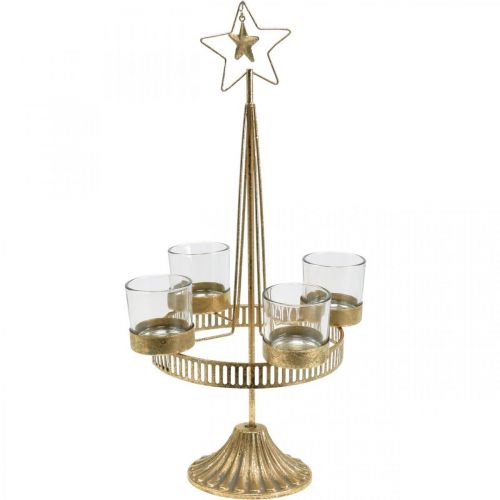 Artikel Teelichthalter vier Gläser Stern Weihnachten Gold Ø20cm H38,5cm