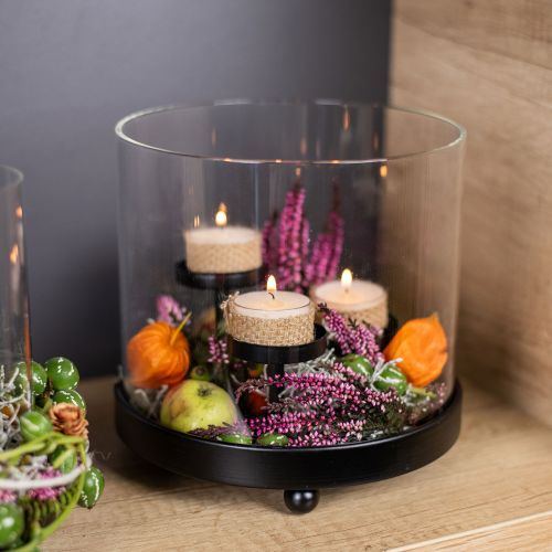 Floristik24 Teelichthalter Windlicht Glas Metall Schwarz Ø19cm H18cm