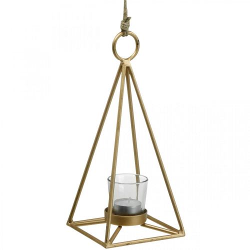 Floristik24 Teelichthalter hängend Gold Metalldeko Windlicht 12,5×12,5×28cm