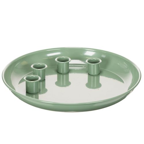 Kerzenteller aus Metall Grün mit 4 Kerzenhaltern 24cm