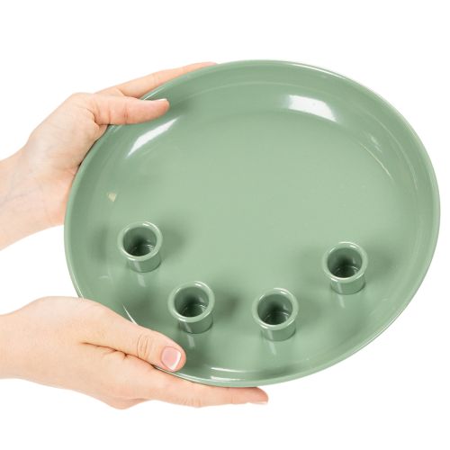 Kerzenteller aus Metall Grün mit 4 Kerzenhaltern 24cm | Floristik24.at