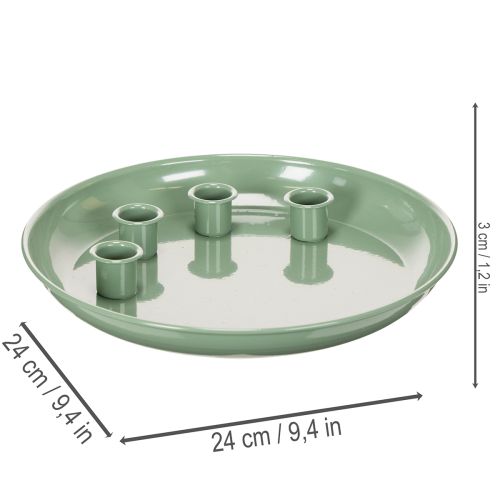 Kerzenteller aus Metall Grün mit 4 Kerzenhaltern 24cm | Floristik24.at