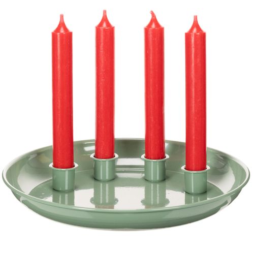 Kerzenteller aus Metall Grün mit 4 Kerzenhaltern 24cm | Floristik24.at