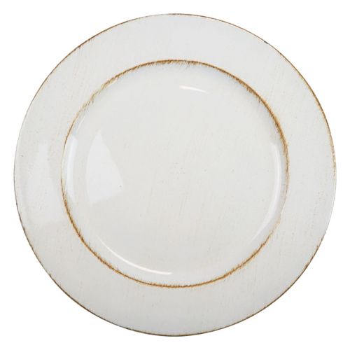 Floristik24 Dekoteller Rund Kunststoff Retro Weiß Braun Glanz Ø30cm