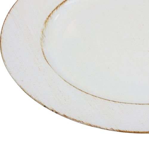 Floristik24 Dekoteller Rund Kunststoff Retro Weiß Braun Glanz Ø30cm