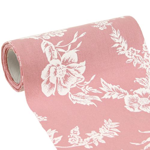 Floristik24 Tischband Blumenmuster Tischläufer Baumwolle Rosa 15cm 3m