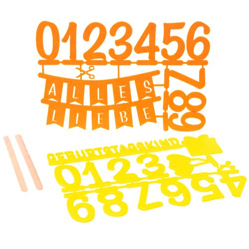 Tischdekoration Filz Streudeko und Kuchentopper Set 27,5 x 19,5 cm Gelb und Orange