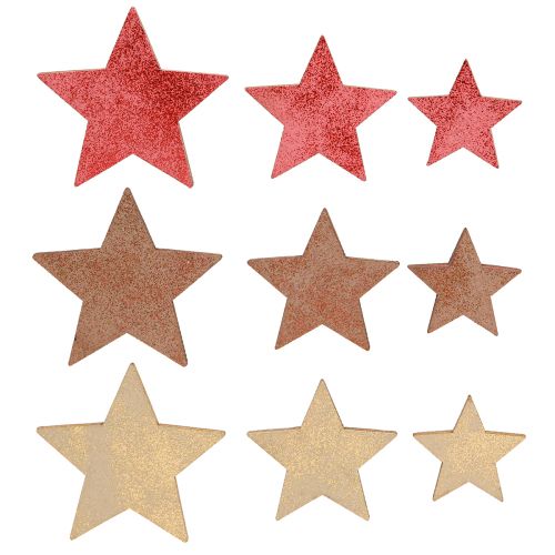 Artikel Tischdeko Sterne Holz Weihnachten 3 Farben Ø3–5cm 48 St