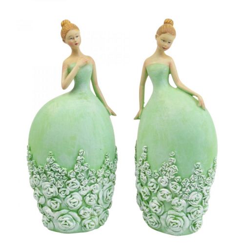 Tischdeko Frühling Deko Figur Frau Kleid Grün H20cm 2St