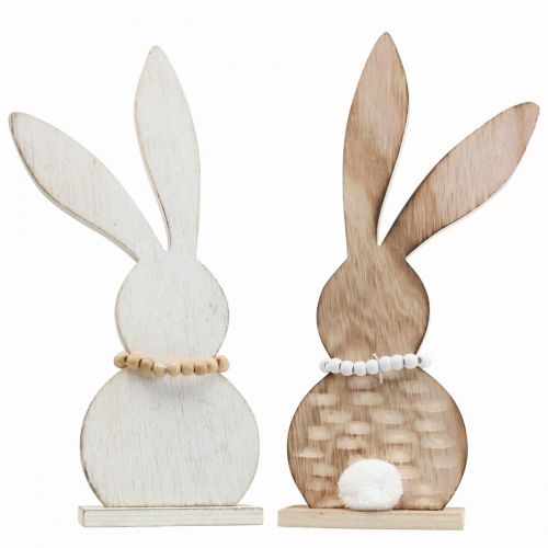 Floristik24 Tischdeko Ostern Hase Aufsteller Holz Weiß/Natur H27cm 2St