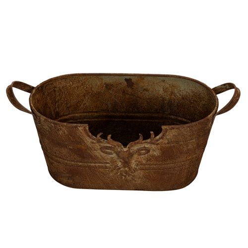 Oval Metallschale mit Griffen und Hirschmotiv Rostoptik 36 cm | Floristik24.at
