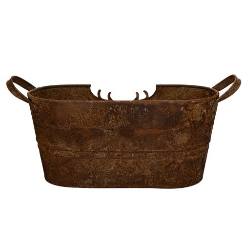 Oval Metallschale mit Griffen und Hirschmotiv Rostoptik 36 cm | Floristik24.at