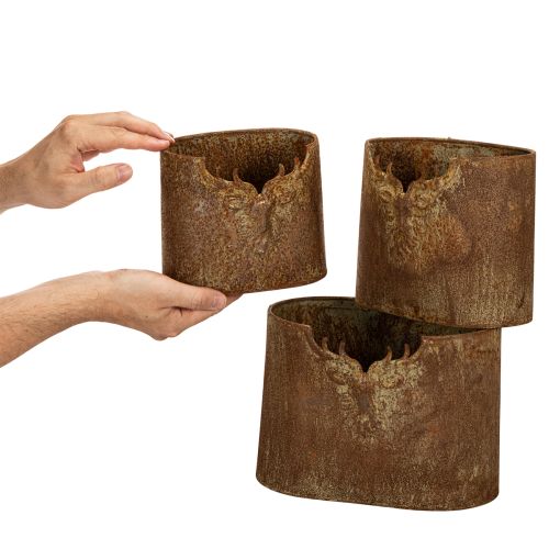 Pflanzgefäß 3er-Set Metall oval Rostoptik mit Hirschmotiv 24cm | Floristik24.at