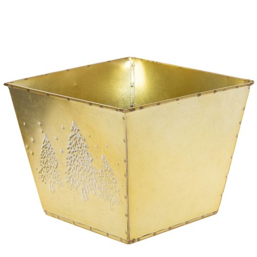Pflanzgefäß aus Metall mit Tannenmotiv goldfarben 18x18x14cm | Floristik24.at