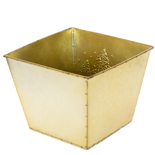 Pflanzgefäß aus Metall mit Tannenmotiv goldfarben 18x18x14cm | Floristik24.at