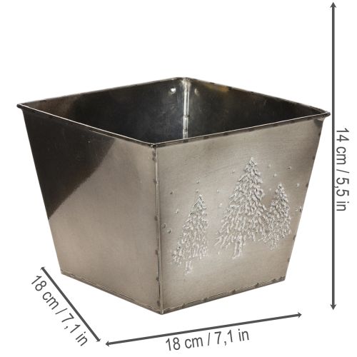 Metall Übertopf quadratisch mit Tannen-Motiv 18x18x14cm silber | Floristik24.at