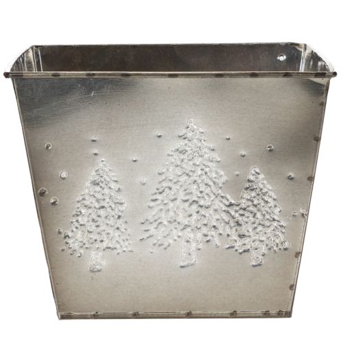 Metall Übertopf quadratisch mit Tannen-Motiv 18x18x14cm silber | Floristik24.at