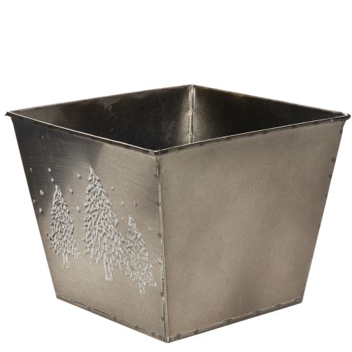 Metall Übertopf quadratisch mit Tannen-Motiv 18x18x14cm silber | Floristik24.at