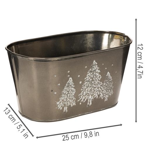 Übertopf oval aus Zink 25 cm geprägt mit Tannenbaum-Motiv silber | Floristik24.at