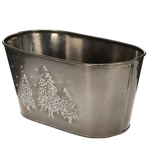 Übertopf oval aus Zink 25 cm geprägt mit Tannenbaum-Motiv silber | Floristik24.at