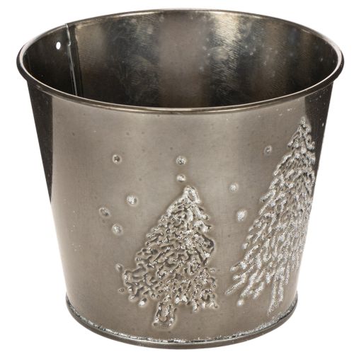 Metall Übertopf mit Glitzer-Tannenmotiv 13cm Silber | Floristik24.at