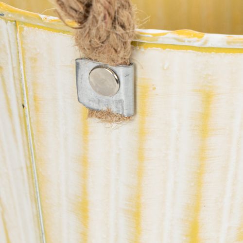 Artikel Topf aus Metall, Frühlingsdeko, Pflanzgefäß mit Henkeln Gelb Shabby Chic Ø18cm H17,5cm