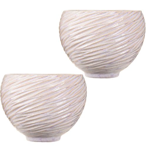 Artikel Keramik-Pflanzschale Creme-Rosa – Moderner Deko-Übertopf mit Rillenmuster Ø15cm 2St