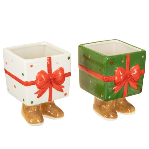 Floristik24 Keramik Übertopf Weihnachten Geschenk mit Füßen H11,5cm 2 St